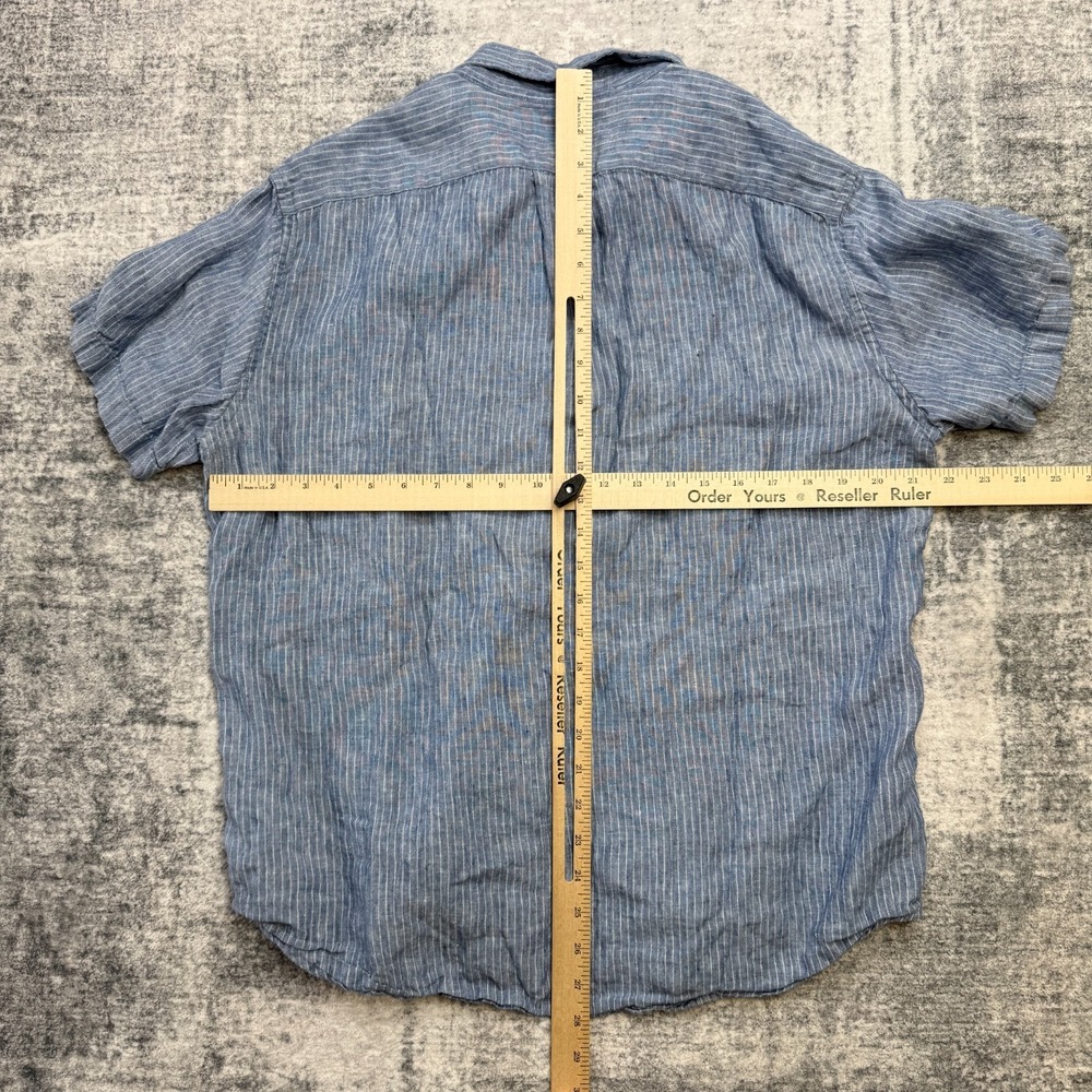 J Crew Shirt Mens Large Blue Striped Baird McNutt Irish Linen Preppy Coast Beach - Picture 7 of 8